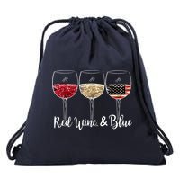 Red Wine And Blue Funny 4th Of July Drinking Wine Lover Drawstring Bag