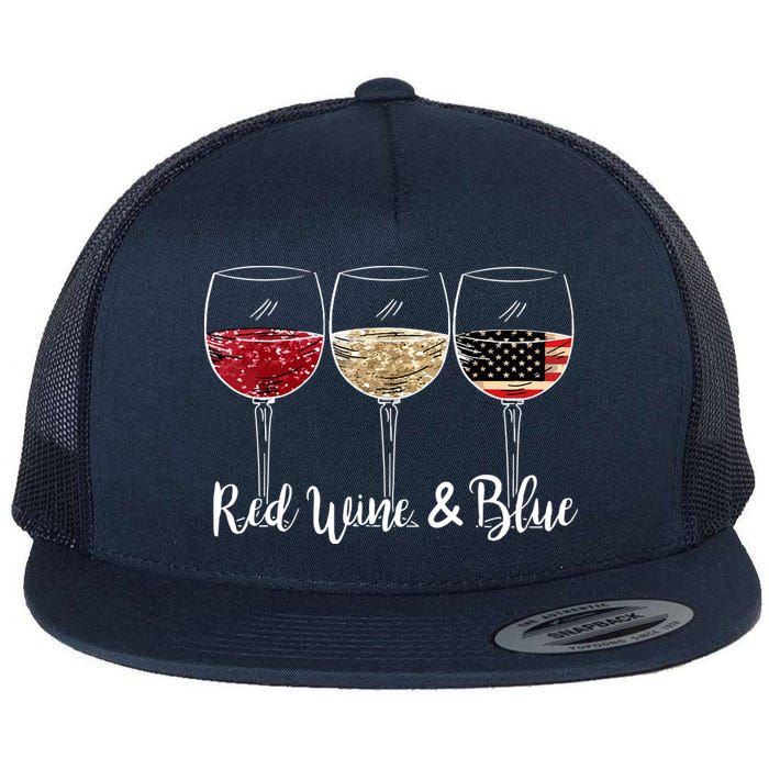 Red Wine And Blue Funny 4th Of July Drinking Wine Lover Flatbill Hat