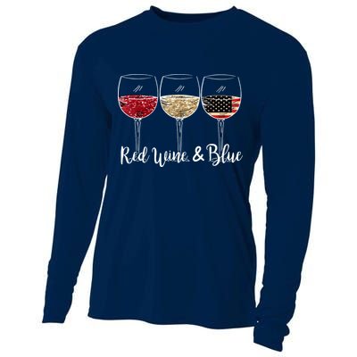 Red Wine And Blue Funny 4th Of July Drinking Wine Lover Cooling Performance Long Sleeve Crew