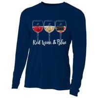 Red Wine And Blue Funny 4th Of July Drinking Wine Lover Cooling Performance Long Sleeve Crew