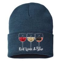 Red Wine And Blue Funny 4th Of July Drinking Wine Lover Sustainable Knit Beanie