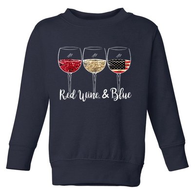 Red Wine And Blue Funny 4th Of July Drinking Wine Lover Toddler Sweatshirt