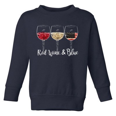 Red Wine And Blue Funny 4th Of July Drinking Wine Lover Toddler Sweatshirt