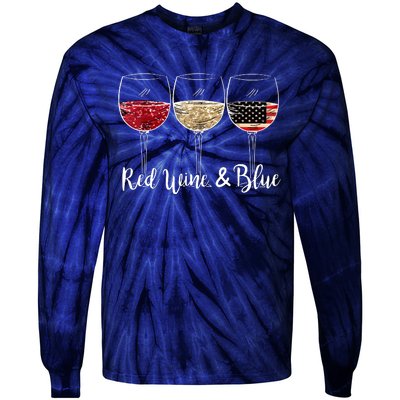 Red Wine And Blue Funny 4th Of July Drinking Wine Lover Tie-Dye Long Sleeve Shirt