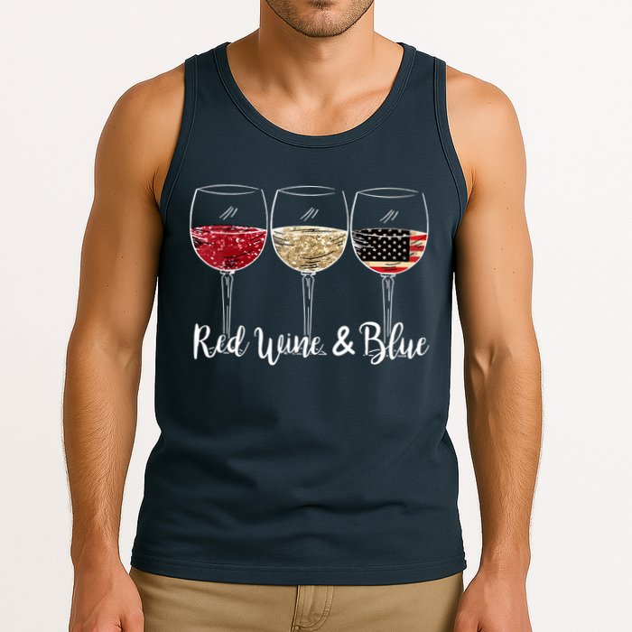 Red Wine And Blue Funny 4th Of July Drinking Wine Lover Tank Top