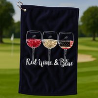 Red Wine And Blue Funny 4th Of July Drinking Wine Lover Golf Towel