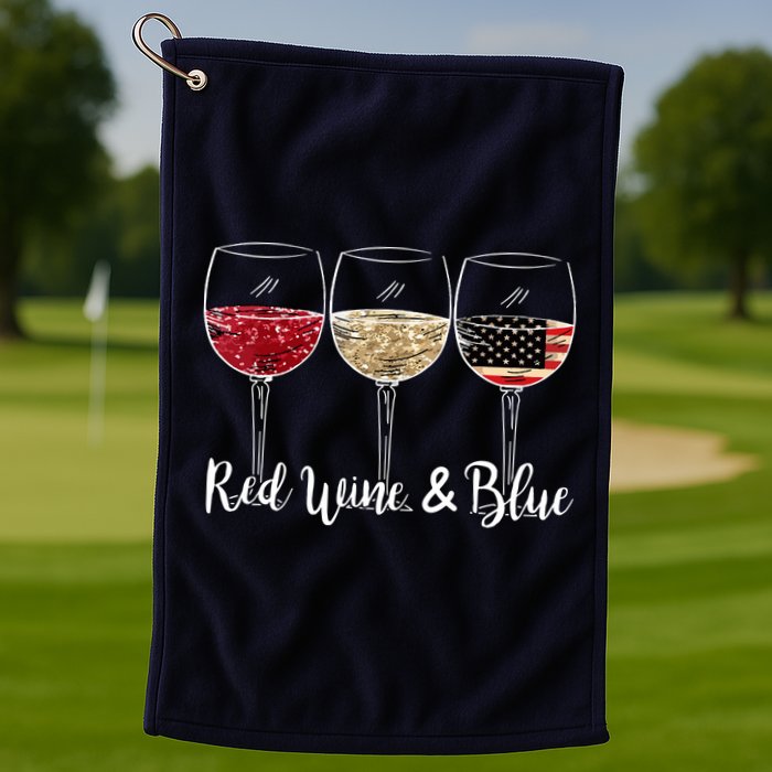 Red Wine And Blue Funny 4th Of July Drinking Wine Lover Golf Towel