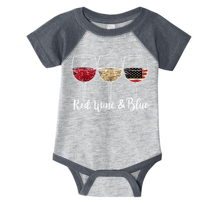 Red Wine And Blue Funny 4th Of July Drinking Wine Lover Infant Baby Jersey Bodysuit
