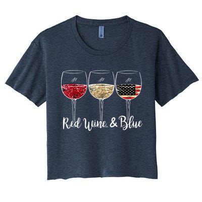Red Wine And Blue Funny 4th Of July Drinking Wine Lover Crop Top