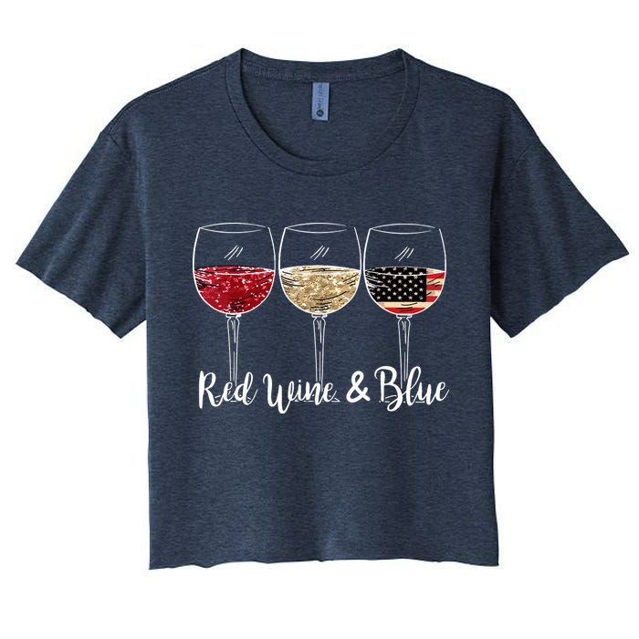 Red Wine And Blue Funny 4th Of July Drinking Wine Lover Crop Top