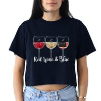 Red Wine And Blue Funny 4th Of July Drinking Wine Lover Crop Top