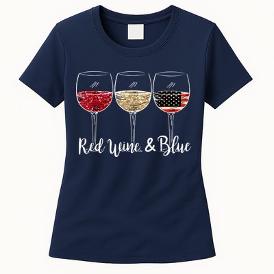Red Wine And Blue Funny 4th Of July Drinking Wine Lover Womens T-Shirt