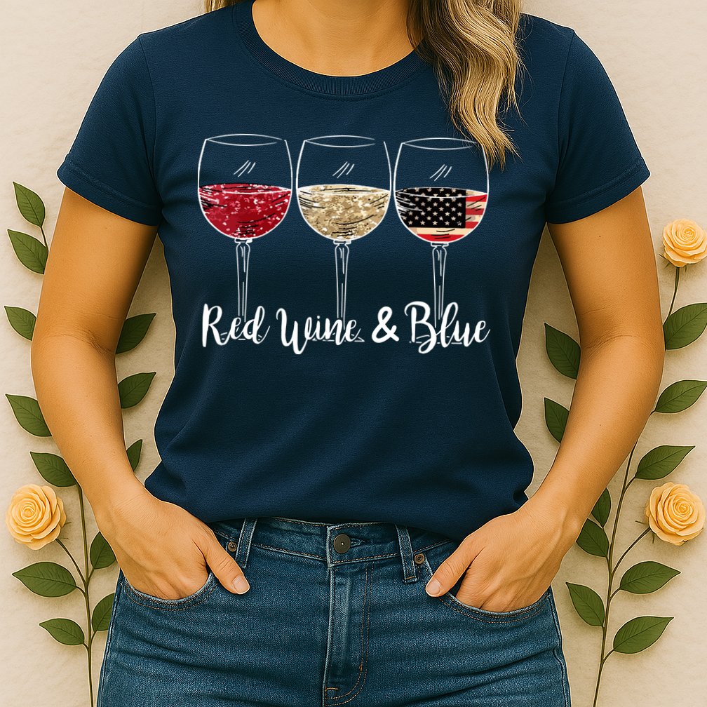 Red Wine And Blue Funny 4th Of July Drinking Wine Lover Womens T-Shirt