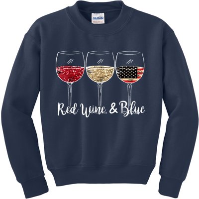 Red Wine And Blue Funny 4th Of July Drinking Wine Lover Kids Sweatshirt