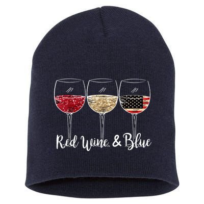 Red Wine And Blue Funny 4th Of July Drinking Wine Lover Short Acrylic Beanie