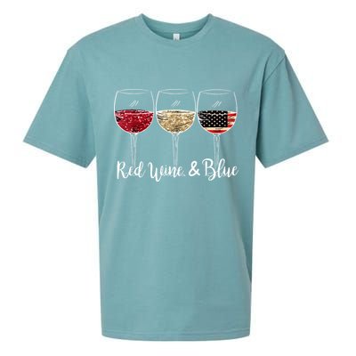 Red Wine And Blue Funny 4th Of July Drinking Wine Lover Sueded Cloud Jersey T-Shirt