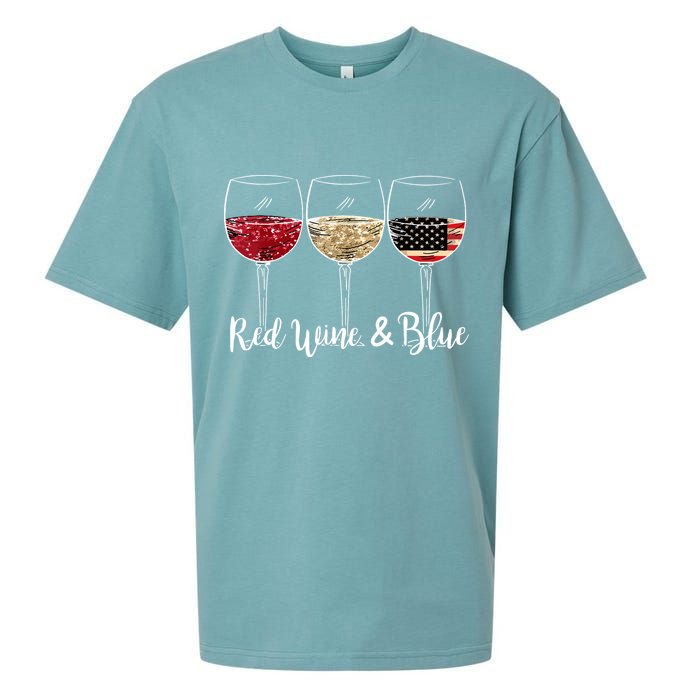 Red Wine And Blue Funny 4th Of July Drinking Wine Lover Sueded Cloud Jersey T-Shirt