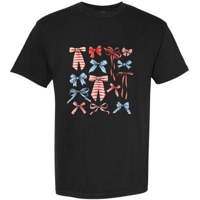 Red White And Blue American Coquette Bows Funny 4th Of July Garment-Dyed Heavyweight T-Shirt