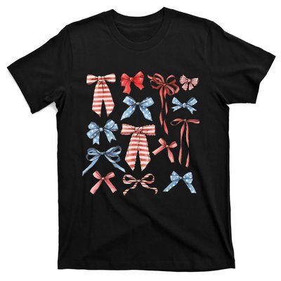 Red White And Blue American Coquette Bows Funny 4th Of July T-Shirt