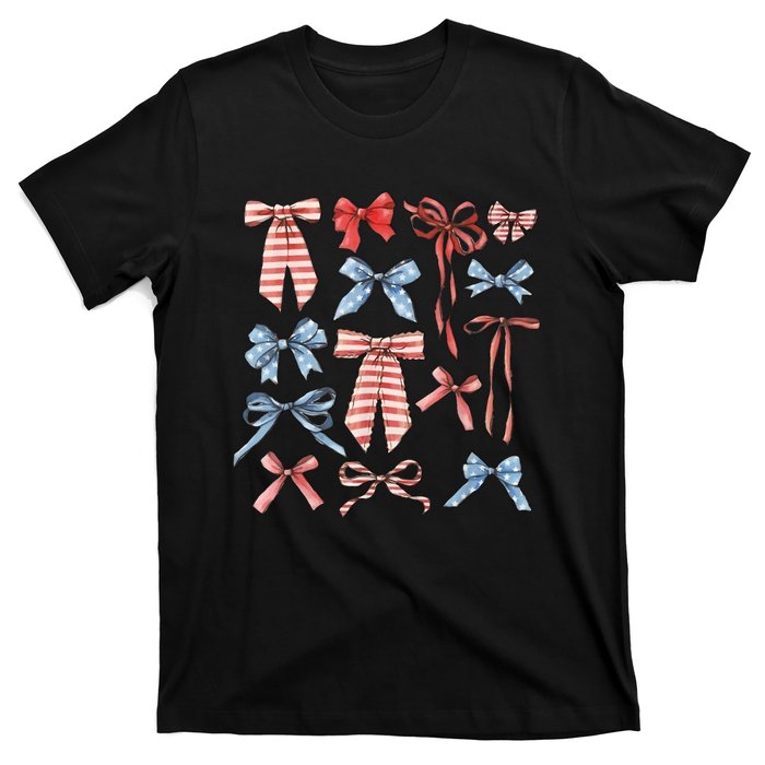 Red White And Blue American Coquette Bows Funny 4th Of July T-Shirt