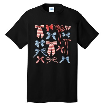 Red White And Blue American Coquette Bows Funny 4th Of July Tall T-Shirt