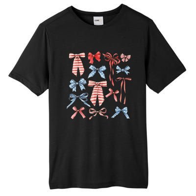 Red White And Blue American Coquette Bows Funny 4th Of July Tall Fusion ChromaSoft Performance T-Shirt