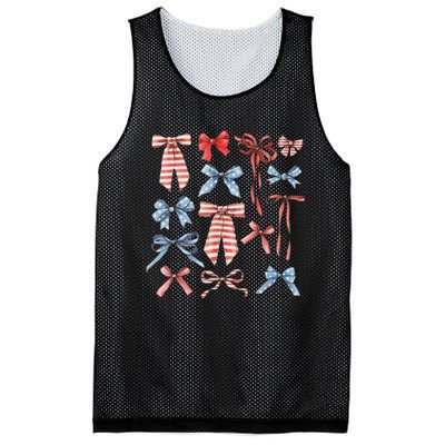 Red White And Blue American Coquette Bows Funny 4th Of July Mesh Reversible Basketball Jersey Tank