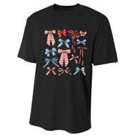 Red White And Blue American Coquette Bows Funny 4th Of July Performance Sprint T-Shirt