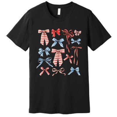 Red White And Blue American Coquette Bows Funny 4th Of July Premium T-Shirt