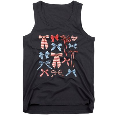 Red White And Blue American Coquette Bows Funny 4th Of July Tank Top