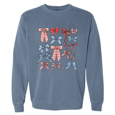 Red White And Blue American Coquette Bows Funny 4th Of July Garment-Dyed Sweatshirt