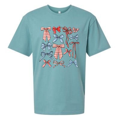 Red White And Blue American Coquette Bows Funny 4th Of July Sueded Cloud Jersey T-Shirt