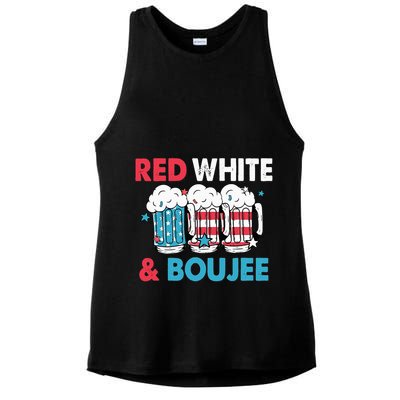 Red White And Boujee Retro 4th Of July Drinking Ladies PosiCharge Tri-Blend Wicking Tank