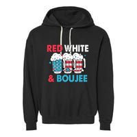 Red White And Boujee Retro 4th Of July Drinking Garment-Dyed Fleece Hoodie