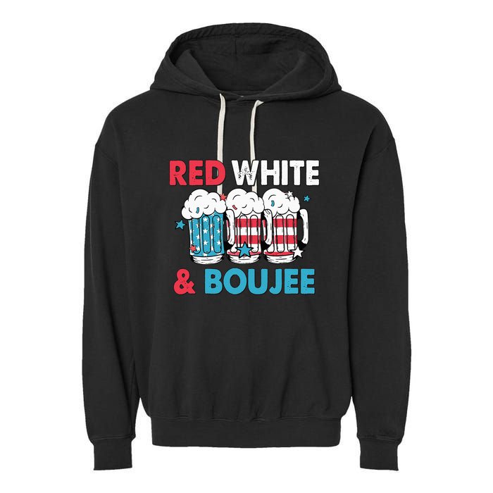 Red White And Boujee Retro 4th Of July Drinking Garment-Dyed Fleece Hoodie