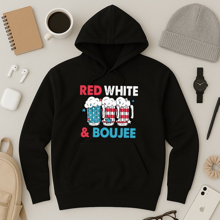 Red White And Boujee Retro 4th Of July Drinking Hoodie