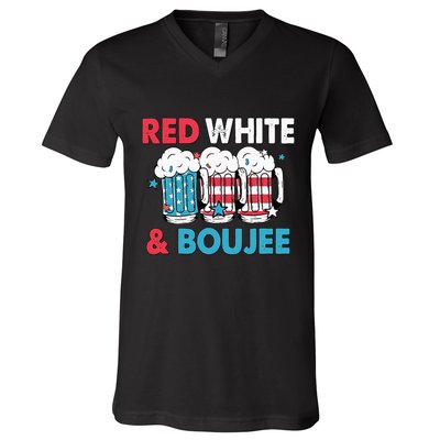 Red White And Boujee Retro 4th Of July Drinking V-Neck T-Shirt