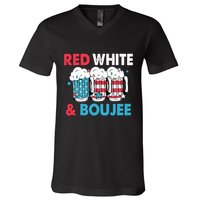Red White And Boujee Retro 4th Of July Drinking V-Neck T-Shirt