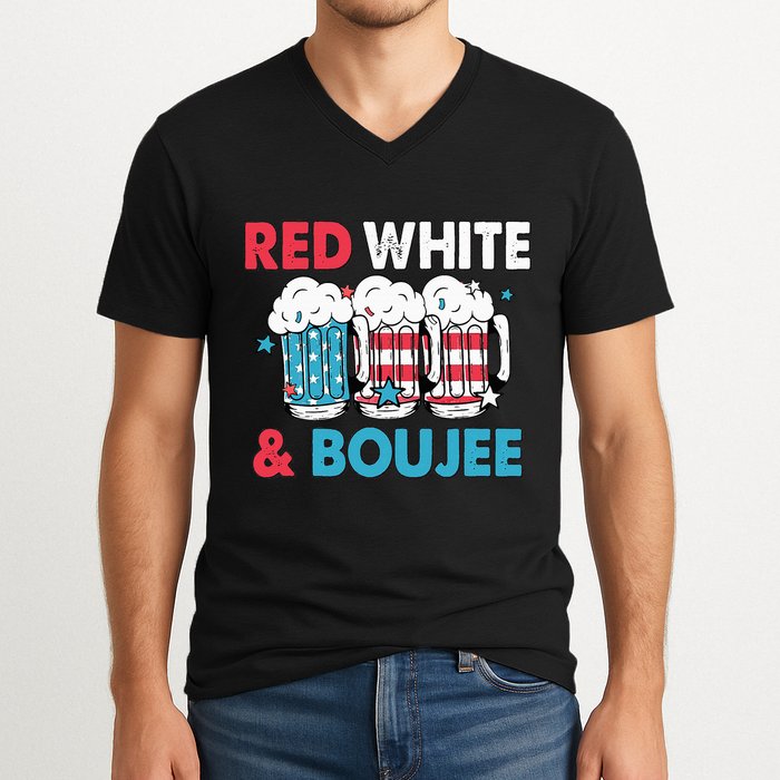 Red White And Boujee Retro 4th Of July Drinking V-Neck T-Shirt