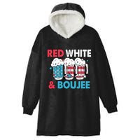 Red White And Boujee Retro 4th Of July Drinking Hooded Wearable Blanket