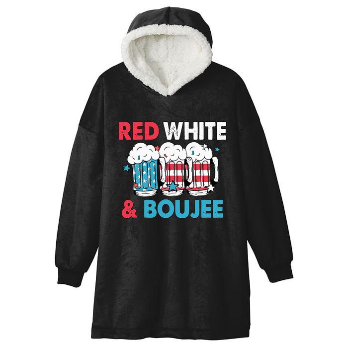 Red White And Boujee Retro 4th Of July Drinking Hooded Wearable Blanket