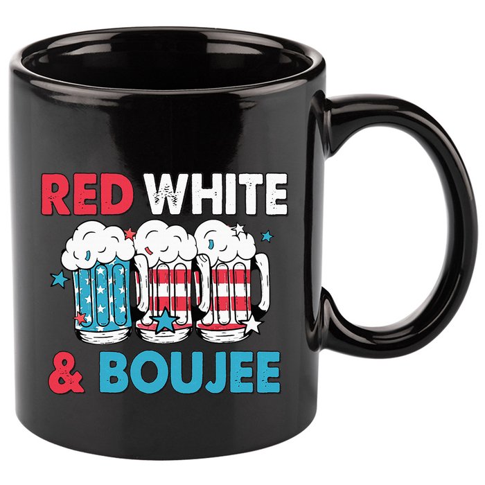 Red White And Boujee Retro 4th Of July Drinking 11oz C Handle Ceramic Mug