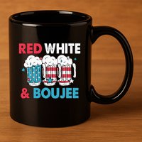Red White And Boujee Retro 4th Of July Drinking 11oz C Handle Ceramic Mug