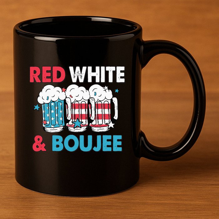 Red White And Boujee Retro 4th Of July Drinking 11oz C Handle Ceramic Mug
