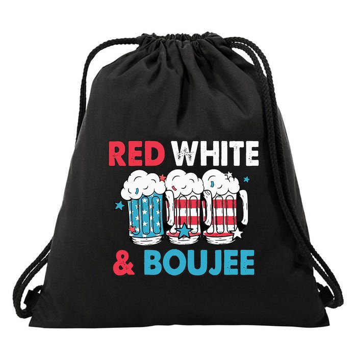 Red White And Boujee Retro 4th Of July Drinking Drawstring Bag