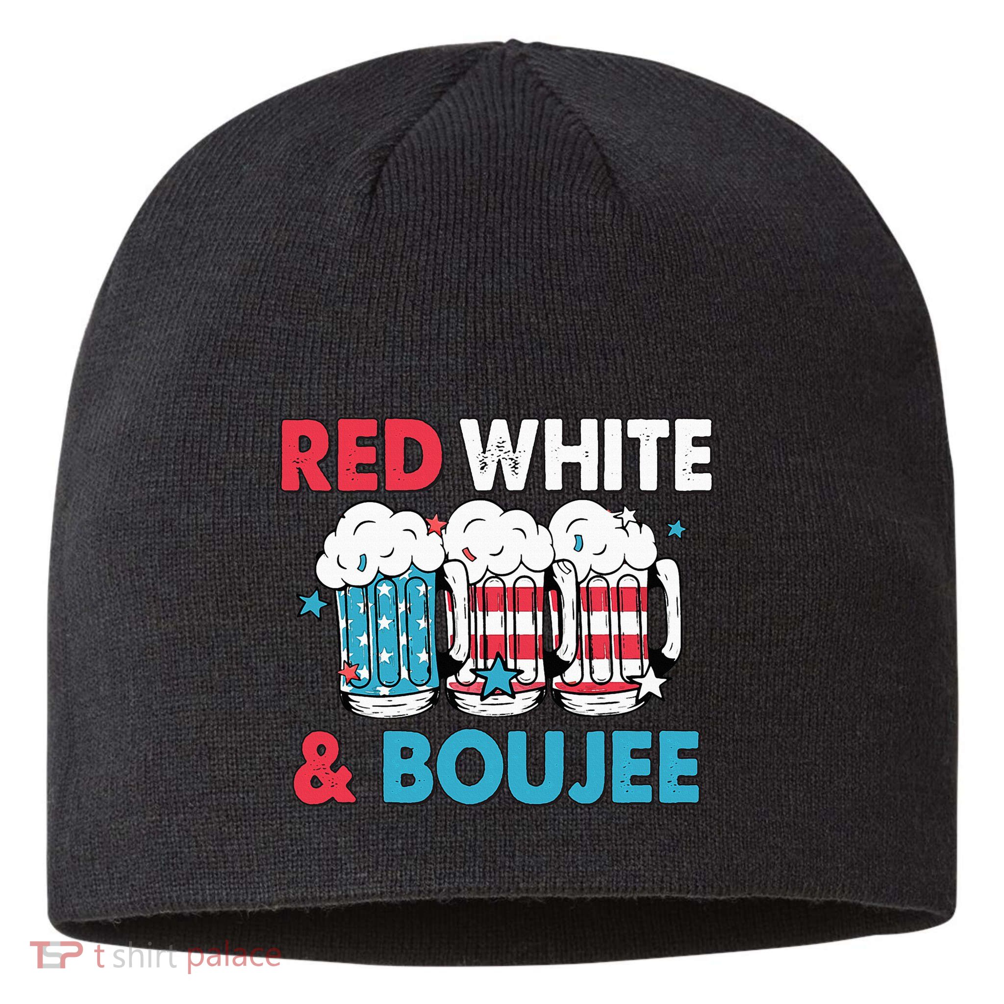 Red White And Boujee Retro 4th Of July Drinking Sustainable Beanie