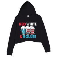 Red White And Boujee Retro 4th Of July Drinking Crop Fleece Hoodie