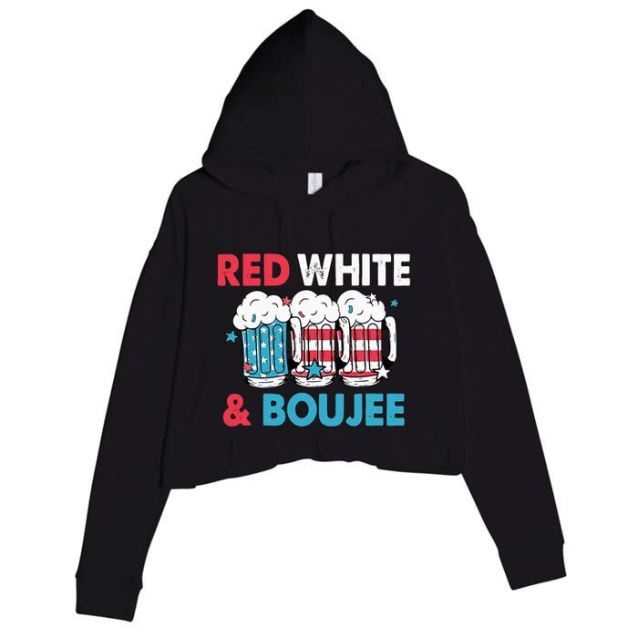 Red White And Boujee Retro 4th Of July Drinking Crop Fleece Hoodie