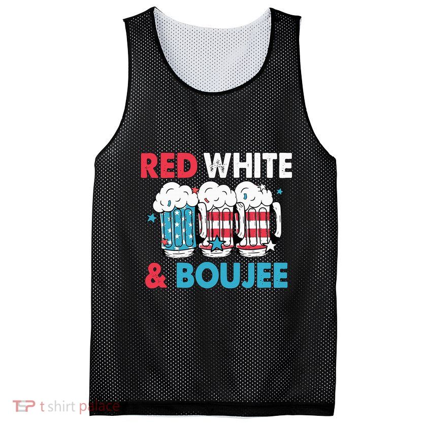 Red White And Boujee Retro 4th Of July Drinking Mesh Reversible Basketball Jersey Tank