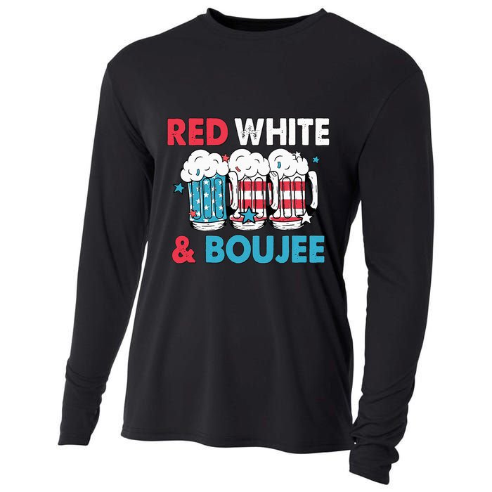 Red White And Boujee Retro 4th Of July Drinking Cooling Performance Long Sleeve Crew